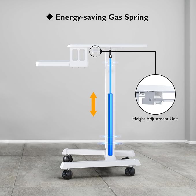 BONTEC Mobile Standing Desk with Keyboard Tray, Mobile Podium on Wheels | Rolling Laptop Sit Stand Desk, Adjustable Height Desk Up to 33lbs, Portable Computer Workstation Cart for Living Room, White - Image 6
