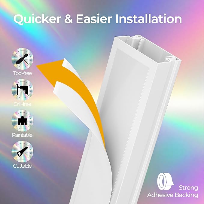 212.6in Cord Hider Kit, Cord Covers for 3-4 Wires on Wall, Cable Hider Wire Covers for Cords on Wall, Paintable Cord Hider for Walls Mount Tv, Cable Cover Raceway, W1.18 H0.6in, White - Image 4