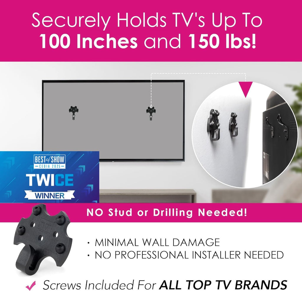 HangSmart TV® Wall Mount NO Stud - Original & Patented Easy Install, DIY for 19-100" TVs, Holds Up to 150LBS, Fits Most LED LCD Flat Screens & Monitors, Includes Hardware (Pack of 3) - Image 3