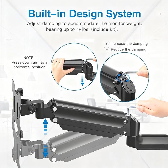 HUANUO Single Monitor Wall Mount for 13 to 32 Inch Computer Screen, Gaming Monitor Wall Mount Arm Holds up to 17.6lbs, Height Adjustable Full Motion Wall Monitor Mount-VESA Mount 75x75,100x100 - Image 3
