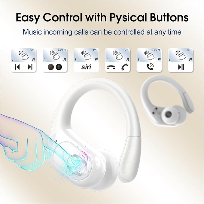 Wireless Earbuds 75H Bluetooth 5.4 Sport Headphones with Earhooks, White | IPX7 Waterproof In-ear Buds Feature ENC Noise Cancelling Mic & Deep Bass. Stereo Sound Device for Gym Running Workout - Image 7