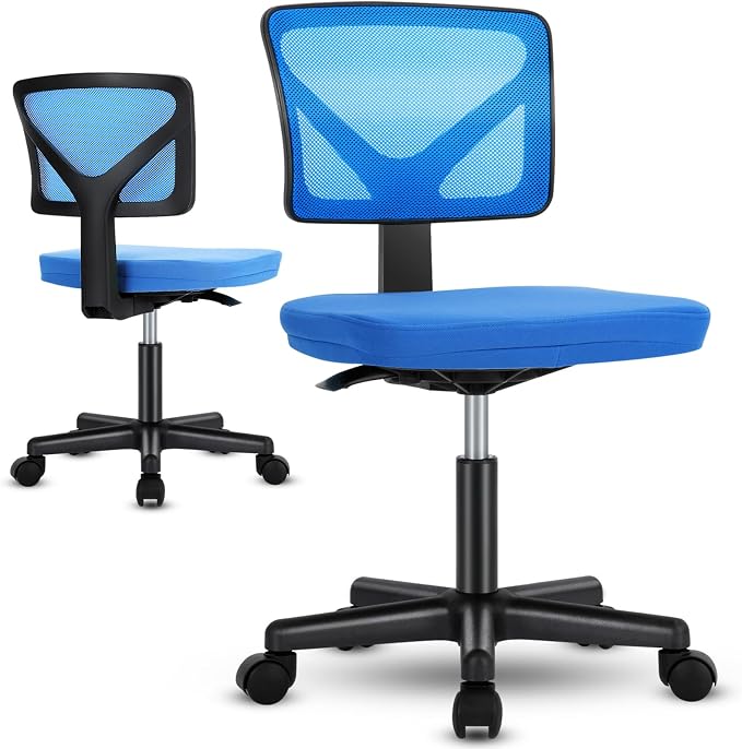 Sweetcrispy Small Armless Desk Chair, Mesh Rolling Office Chairs | Adjustable Ergonomic Lumbar Support, Low-Back, Swivel Wheels, Home Work, Bedroom, Study, Student, Adults, Classic Blue - Image 8