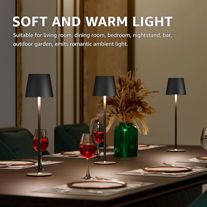 uuffoo 2 Pack Cordless Table Lamp Rechargeable 5000mAH Battery Operated Lights Touch Control LED Portable Desk Lamps 3 Color Dimming for Outdoor Coffee Bedroom Kitchen (Black) - Image 6