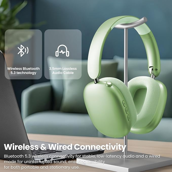 Wentronic Y01 Wireless Noise Canceling Headphones Bluetooth 5.3 Over Ear Headphones with Microphone, Hi-Res Audio, 48H Playtime, Foldable Comfortable Earpads,Compatible with iOS,Android,PC, Green - Image 8