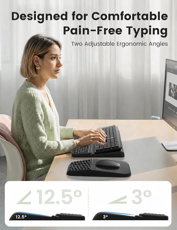Vaydeer Keyboard Stand and Mouse Pad Set with Wrist Rest, Soft Memory Foam Wrist Support, Ergonomic Wrist Cushion for Desk, Relieves Carpal Tunnel Pain, Palm Hand Typing for Office, Home, Gaming - Image 3