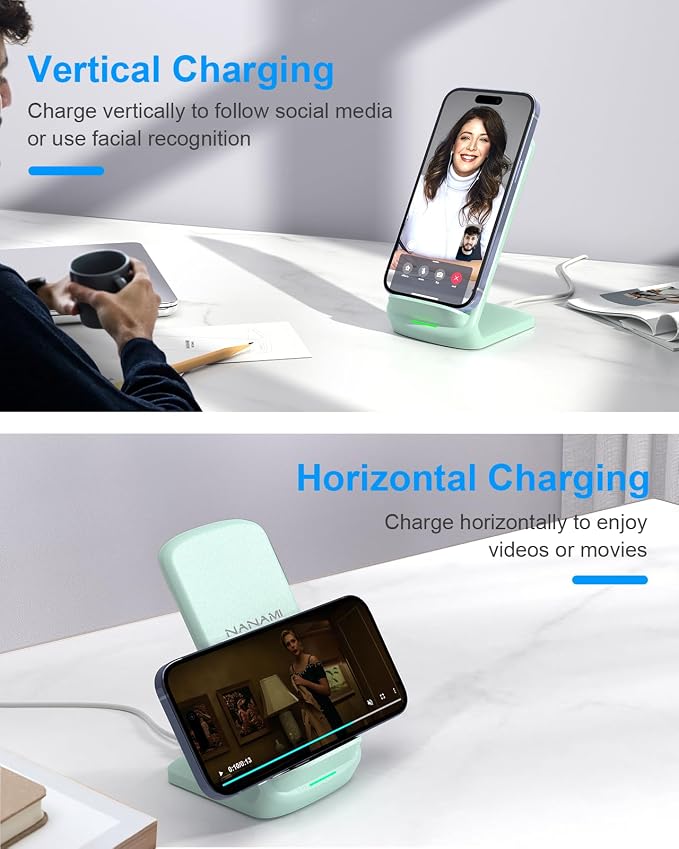NANAMI Upgraded Fast Wireless Charger, Desktop Cordless Charging Stand | Compatible with Samsung Galaxy S26/S25/S24/S23/S22/S21/S20 & Phone Charger Dock for iPhone 17/17 Air/17 Pro/16/15/14/13/12 - Image 4