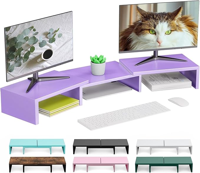 Dual Monitor Stand Riser | Monitor Stand for Desk, Metal Computer Stand, Desk Shelf Riser,Desktop Organizer for Home and Office Use (Purple) by OUTIOE
