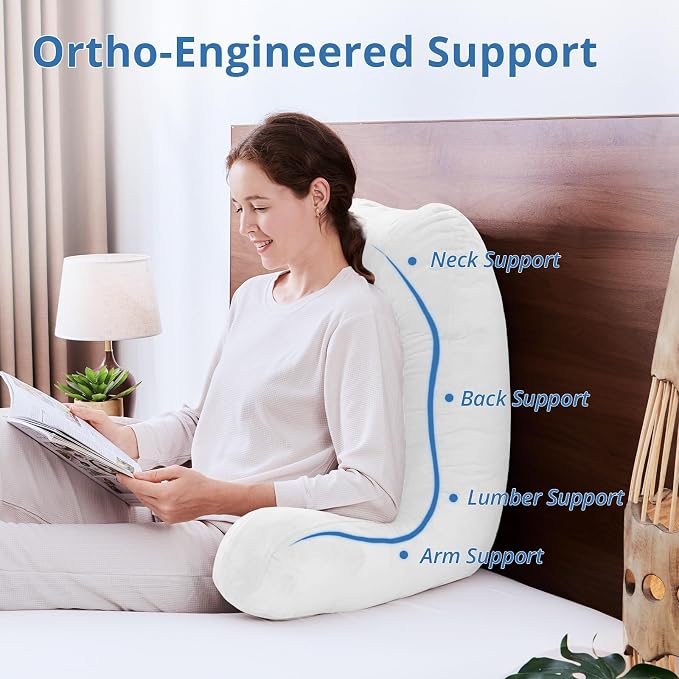 Sasttie Reading Pillow for Bed, Back Pillow for Sitting Up, White | 25" Backrest Support Cushion for Couch, Sofa, and Floor, Dorm Essentials, OEKO-TEX, Adjustable Down Alternative Fill - Image 5