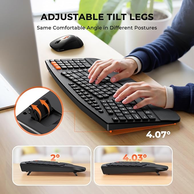 MEETION Ergonomic Split Keyboard and Mouse Combo, Bluetooth Wireless | Full-size keyboard with multi-device, adjustable 4 DPI mouse, designed for comfortable use with PC, laptop, tablet and Mac - Image 5