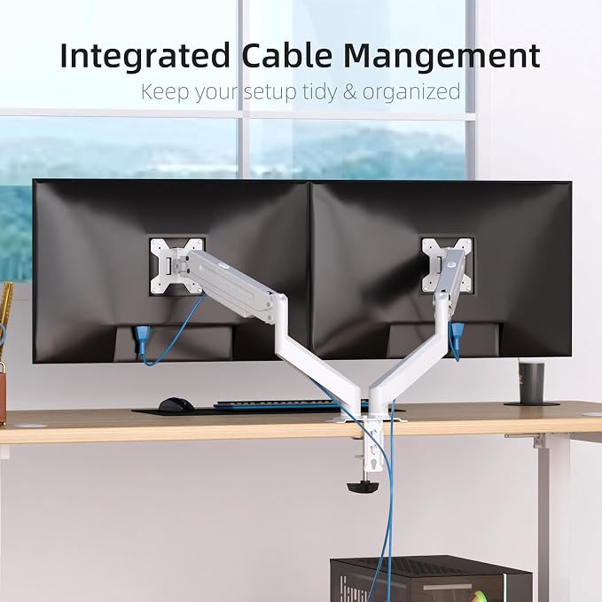 Suptek Dual Monitor Mount Stand-Height Adjustable Gas Spring Monitor Arm Desk Mount for 2 Monitor Screens 17 to 32 inches - Each Arm Holds up to 22lbs,White(MD8SPW) - Image 5