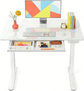 Marsail 40 x 24 inch Glass Standing Desk with 4-Zone Drawer Storage, White | 28.3–46.5 Inch Height Range, One-piece Tempered Glass top, 4 Preset Heights, Sit Stand Design, Ergonomic Home Office Desk by Marsail