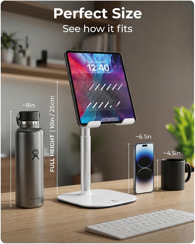 COOPER TabHolder Tablet Holder, iPad Stand for Desk, Portable Monitor Stand | Height Adjustable, 270° Tilt, Weighted Base; Fits iPad Pro, Kindle, Galaxy Tab, 15.6-17" Monitors 4.4 lbs; desk, kitchen, bed - Image 9