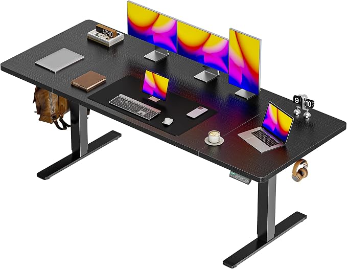 Huuger 71 x 30 Large Electric Standing Desk, Height Adjustable Computer Desk, 29.5" Deep Desktop, Stand up Gaming Office Table with 2 Hooks, 3 Preset Heights, for Home Office, Black by Huuger