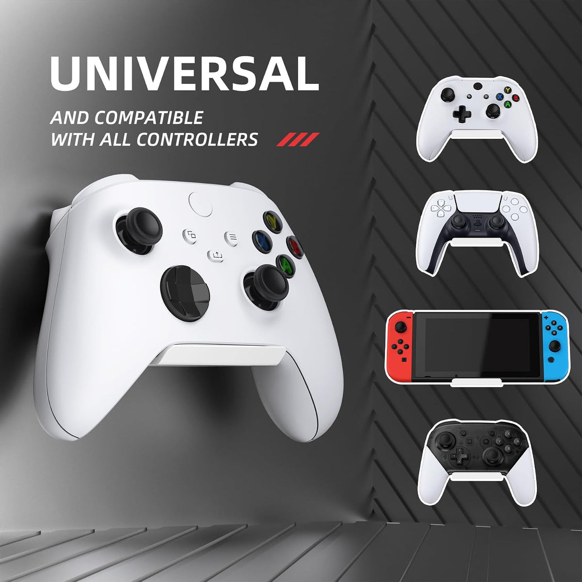 PlayVital FOLD Controller Holder Wall for ps5 ps4 Xbox Switch 2 Pro Headset, 2 Pack Universal Storage Organizer Gaming Controller Stand Headphone Mount - Foldable Anti-slip Adhesive Removable, White - Image 2