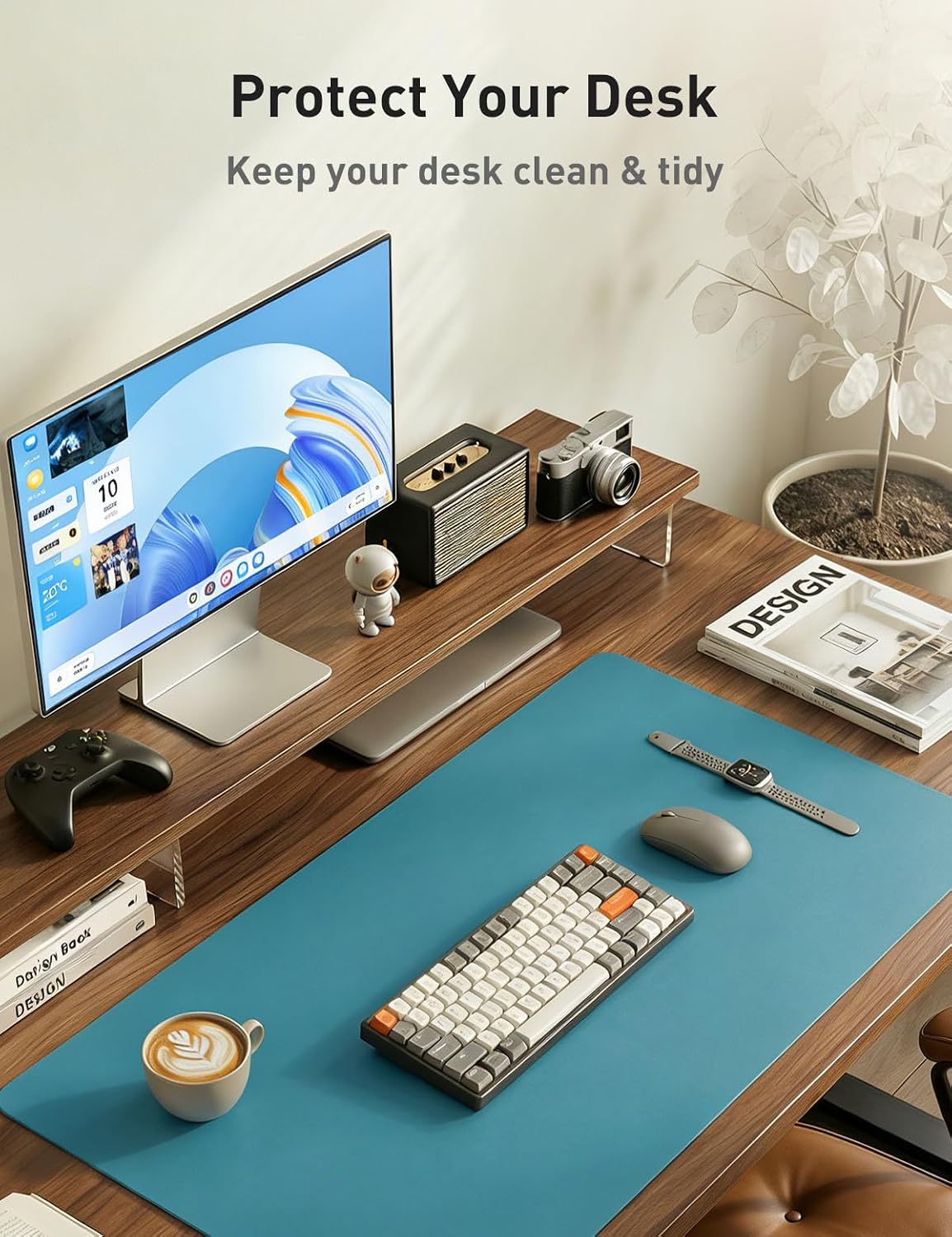 Aothia Faux Leather Desk Mat - Non-Slip PU Leather Desk Blotter, Waterproof Writing Surface, Large Desk Pad for Office & Home (Turquoise, 55" x 17") - Image 8