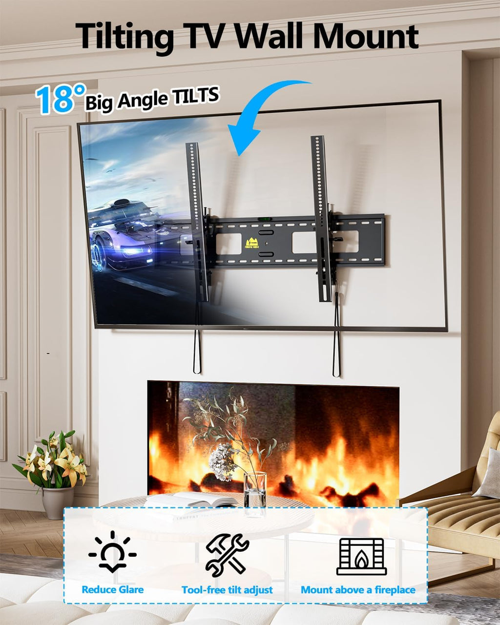 FORGING MOUNT Heavy Duty Tilting TV Wall Mount for Large TVs 47-120 Inch, Tool-Free Tilt Low Profile TV Mount,3-Stud Wall Mount Universal Bracket,VESA 900x600, Holds 275lbs, Fits 16/18/24/32" Studs - Image 4