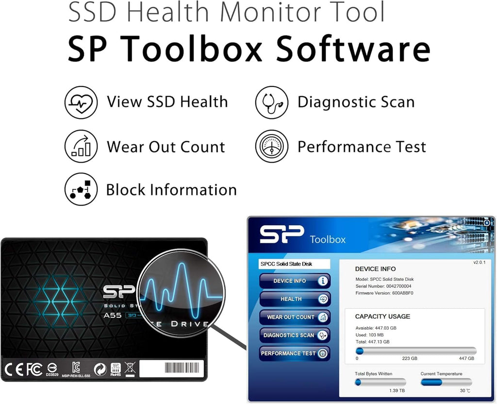 Silicon Power 1TB SSD 3D NAND A55 SLC Cache Performance Boost SATA III 2.5" 7mm (0.28") SSD Internal Solid State Drive (SU001TBSS3A55S25EC) - Image 5