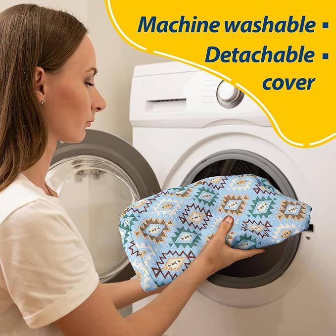 AAAAAcessories D-Shaped Chair Cushions, 2" Thick Dining Chair Pads with Ties and Removable, Machine-Washable Cover, 17" x 16", Set of 8, Geometric Blue - Image 4