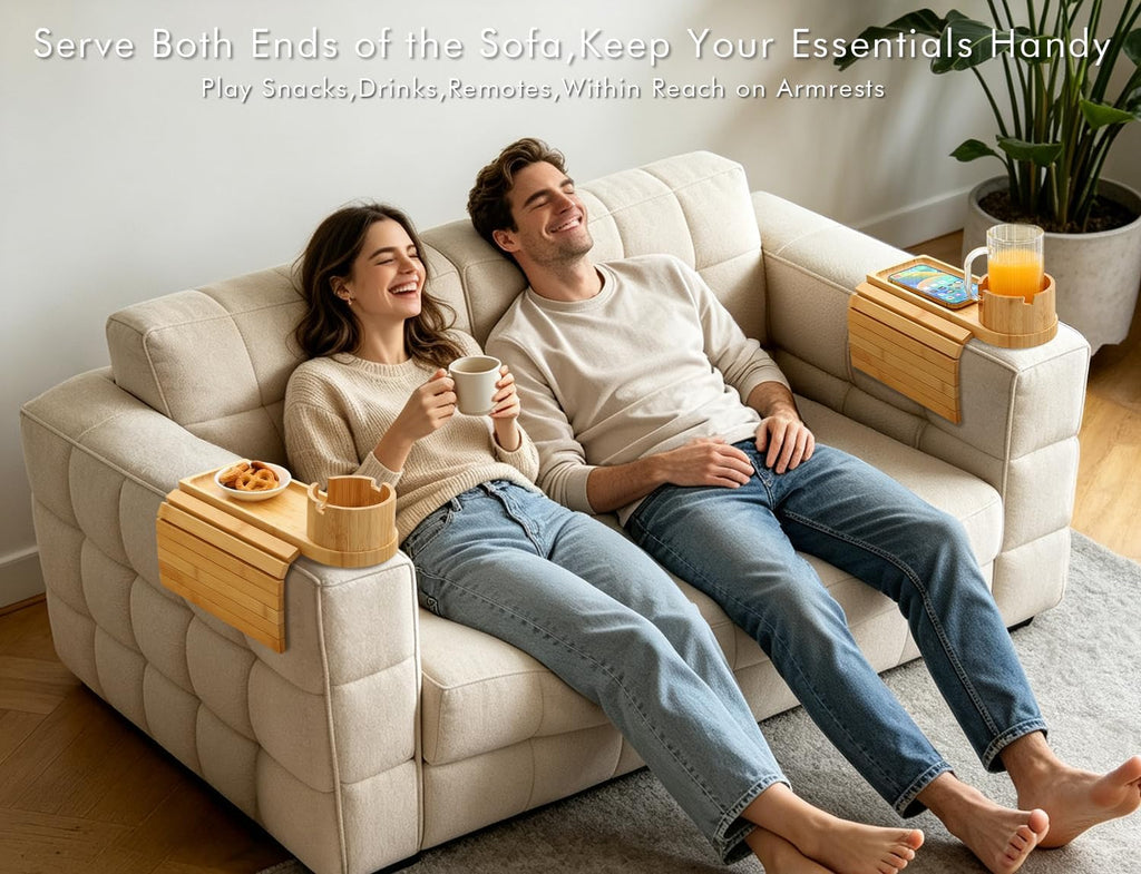 2 Packs Couch Armrest Table,Bamboo Folding Anti Slip Sofa Storage - Image 3