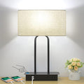 Bedside Touch Control 3 Way Dimmable Table Lamp with Cream Fabric Shade | Dual USB Charging Ports 1 AC Outlet, Modern Nightstand Lamp, Desk Lamp for Bedroom Living Room Office with 5000K LED Bulb by Lakumu