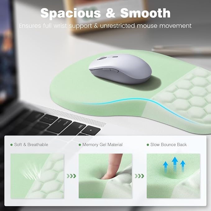 Ospelelf Ergonomic Mouse Pad and Keyboard Stand Wrist Rest Set, Memory Foam Comfort, Pain Relief for Typing, Office Desk Accessories, Green - Image 3