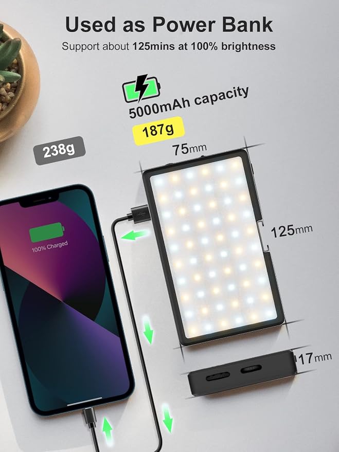 RGB LED Video Light, Moman Camera Light for Photography, Portable 5000mAh Video Recording Lights with Cold Shoe, Mini Light CRI98+Dimmable 2500-9000K Video Lighting, On-Camera-LED-Video-Light - Image 4