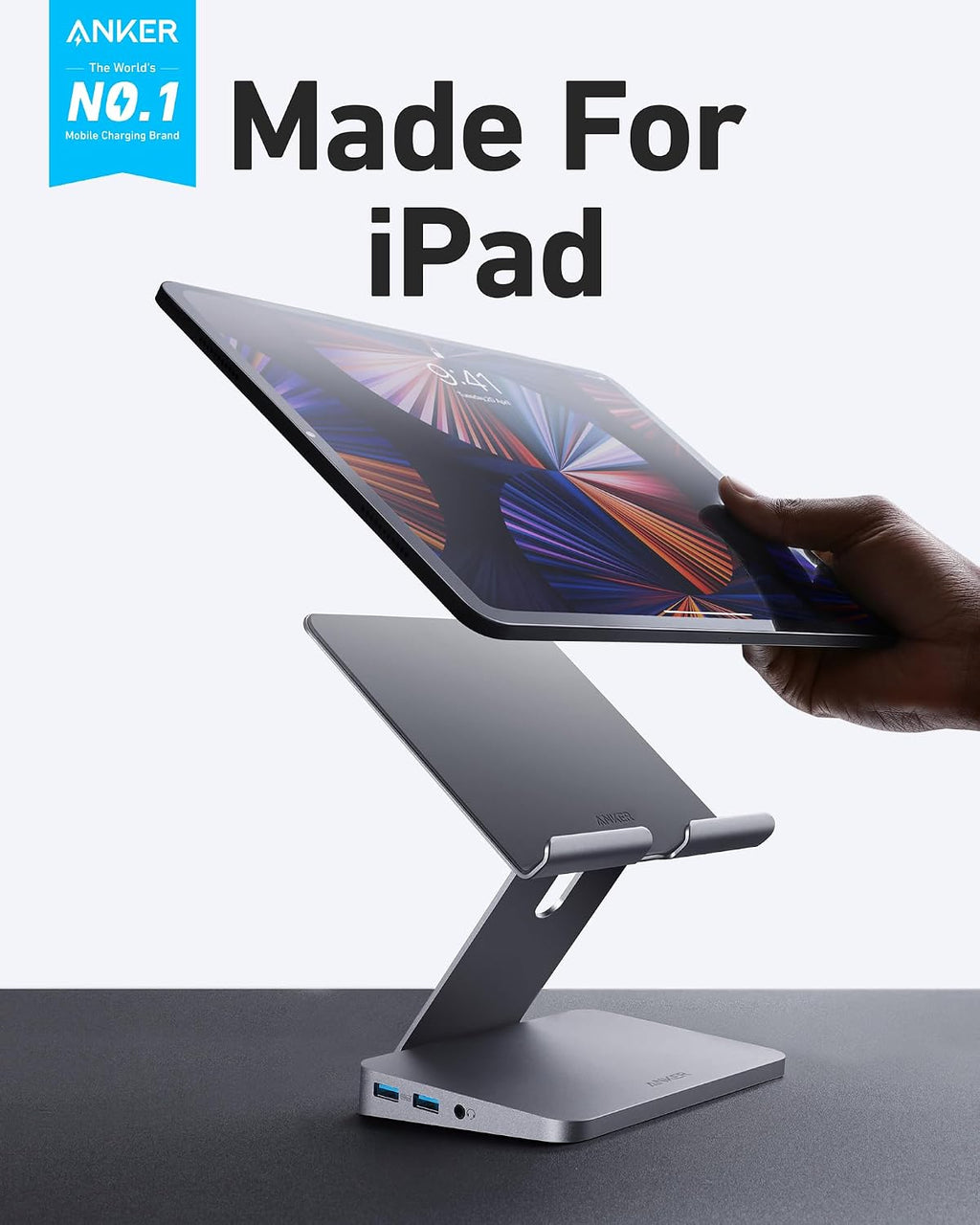 Anker USB C Hub for iPad, 551 USB-C Hub (8-in-1), with Foldable Tablet Stand, iPad Pro Dock, 4K HDMI, 2 USB-A Data Ports, for iPad Pro 5th Gen/iPad Air 5th Gen/iPad mini 6th and Later (Silver) - Image 2