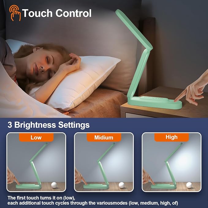 Giryuhd LED Desk Lamp for Office Home & Battery Operated Lamp Rechargeable Lamp Foldable & Portable Light, LED Desk Light Strip, 3 Brightness Dimmable Small Desk Lamp Wireless Reading Lamp - Image 2