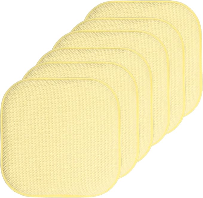Sweet Home Collection Chair Cushion Memory Foam Pads Honeycomb Pattern Slip Non Skid Rubber Back Rounded Square 16" x 16" Seat Cover, 6 Pack, Yellow by SweetHomeCollection