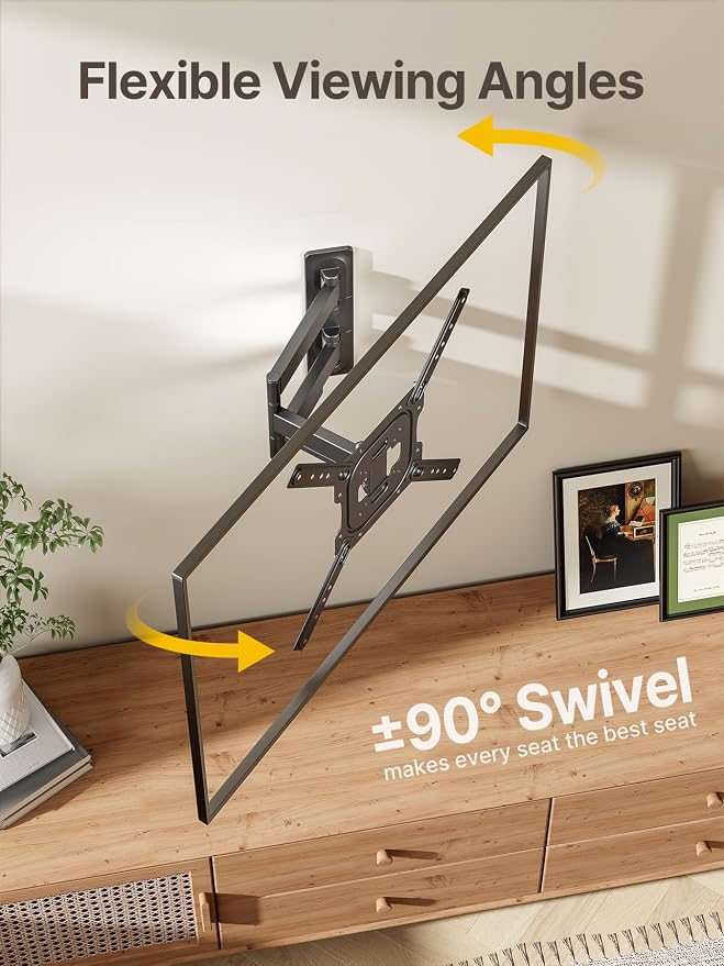 monTEK Full Motion TV Wall Mount Bracket for 23-65 Inch TVs up to 77 lb | Single-stud articulating arm extends 17 in; corner mount, swivel, tilt, retracts to 2.08 in, 4X load tested, VESA 400x400 mm - Image 5