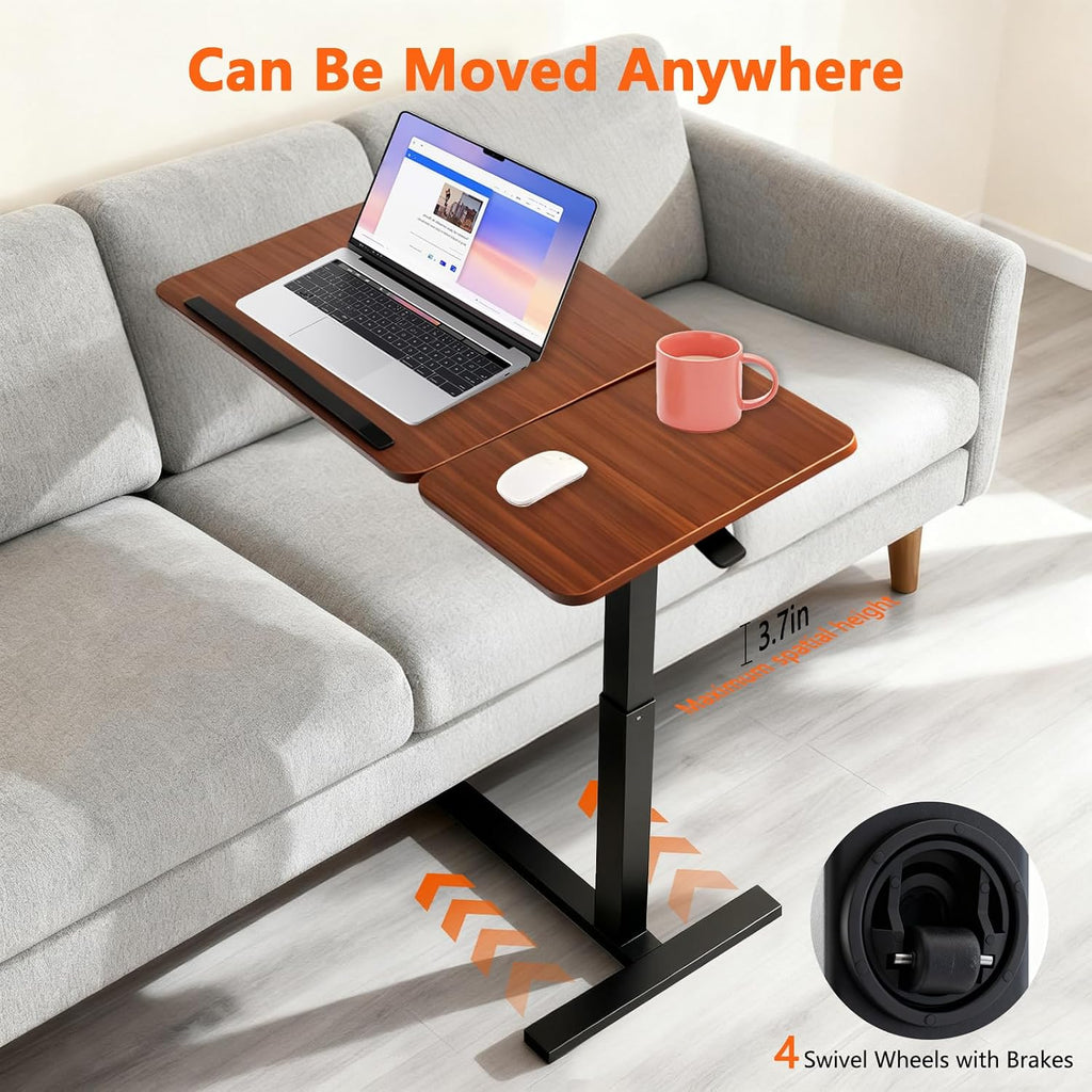 Overbed Bedside Table with Wheels, Pneumatic Adjustable Rolling Laptop Desk,Tiltable Bed Table Over The Bed,Mobile Standing Desk for Bedroom,Couch, Office and Home Use - Image 7