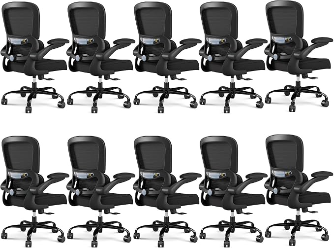 TRALT Office Chair - Ergonomic Desk Chair with Adjustable Lumbar Support, Mesh Computer Chair, Executive Chairs for Home Office Comfortable Lumbar Support Black Pack of 10 by TRALT