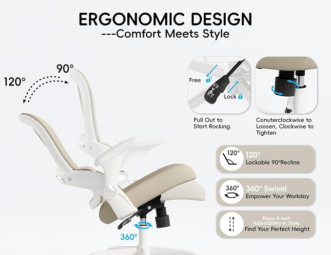 TRALT Office Chair - Ergonomic Office Chair with Back Support for Adults | Home Office Desk Chair with Lumbar Support - Ergonomic Mesh Chairs 330 lb Wide Seat for Work, Study, Office, Gaming(Beige) - Image 5
