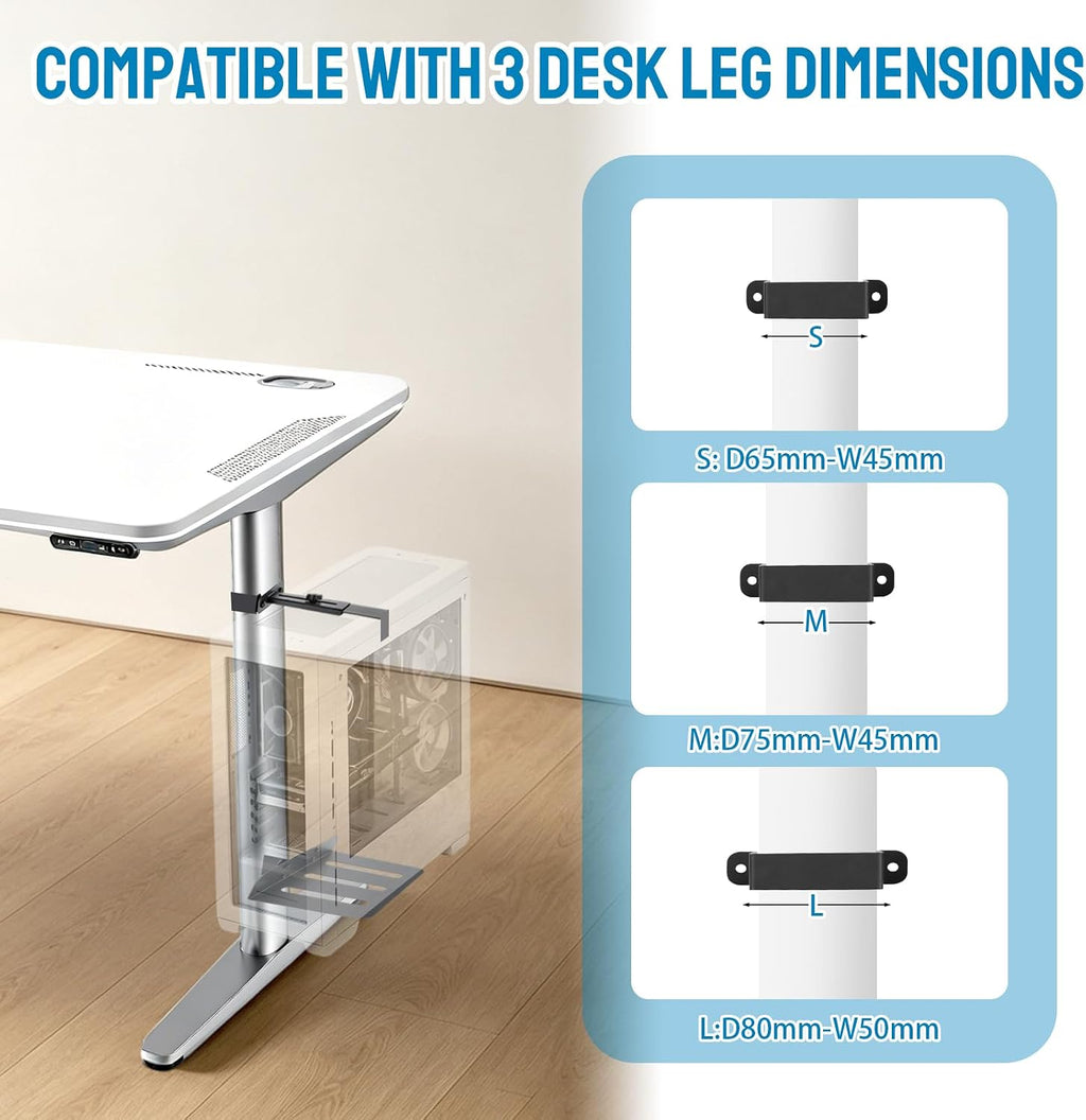 Under Desk PC Mount, Clamp-on Computer Tower Case Holder, 50Lbs Loads - Image 2