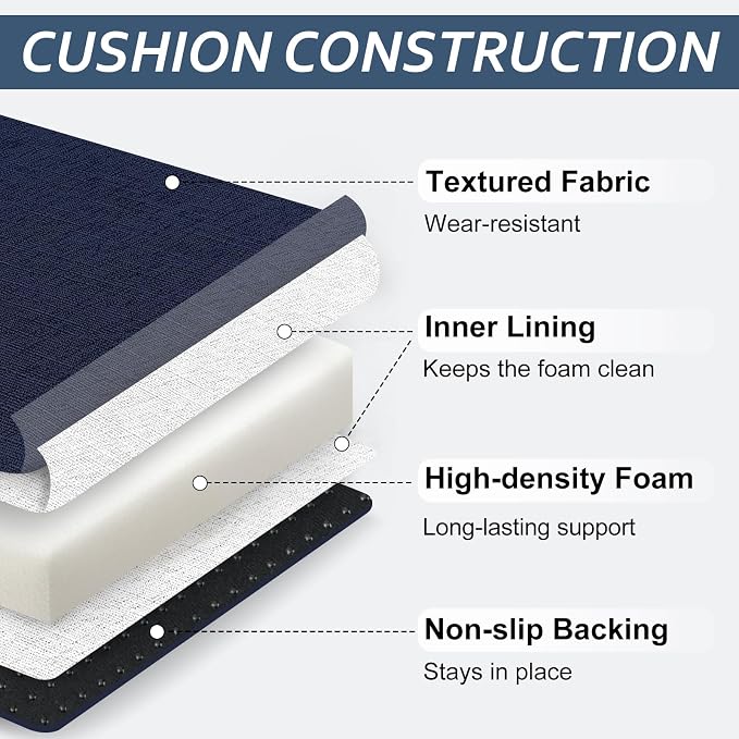 Basic Beyond Chair Cushions for Dining Chairs 4 Pack, Kitchen Chair Cushions with Ties and Non Slip Backing, 16 x 16 inches Chair Pads for Dining Chairs (Navy) - Image 4