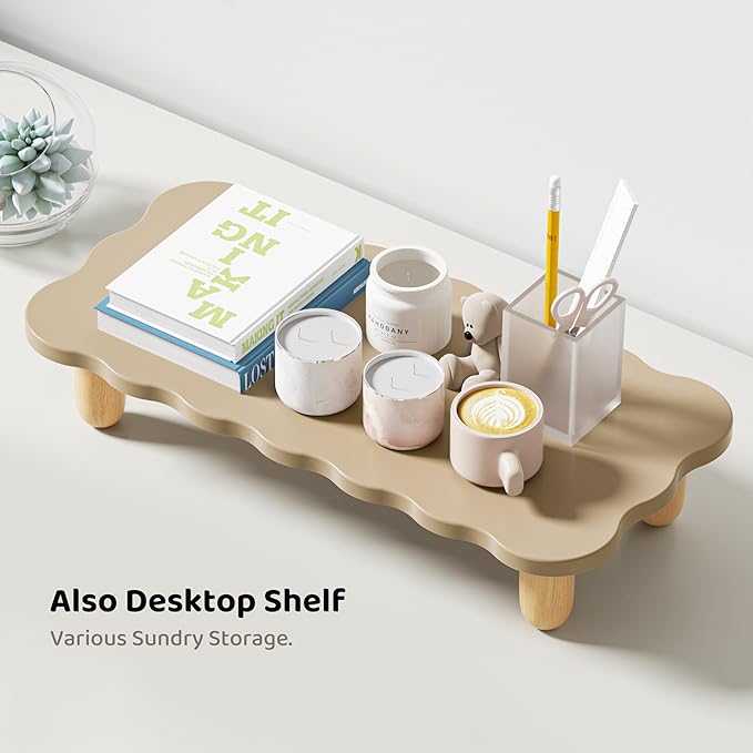 AFOOYO Monitor Stand Riser,Cookie-Shaped Sturdy Wood Computer Monitor Stand, Monitor Stand Riser, Multi-Purpose Desktop Organizer Riser for Computer,Laptop,Printer,TV,khaki - Image 5