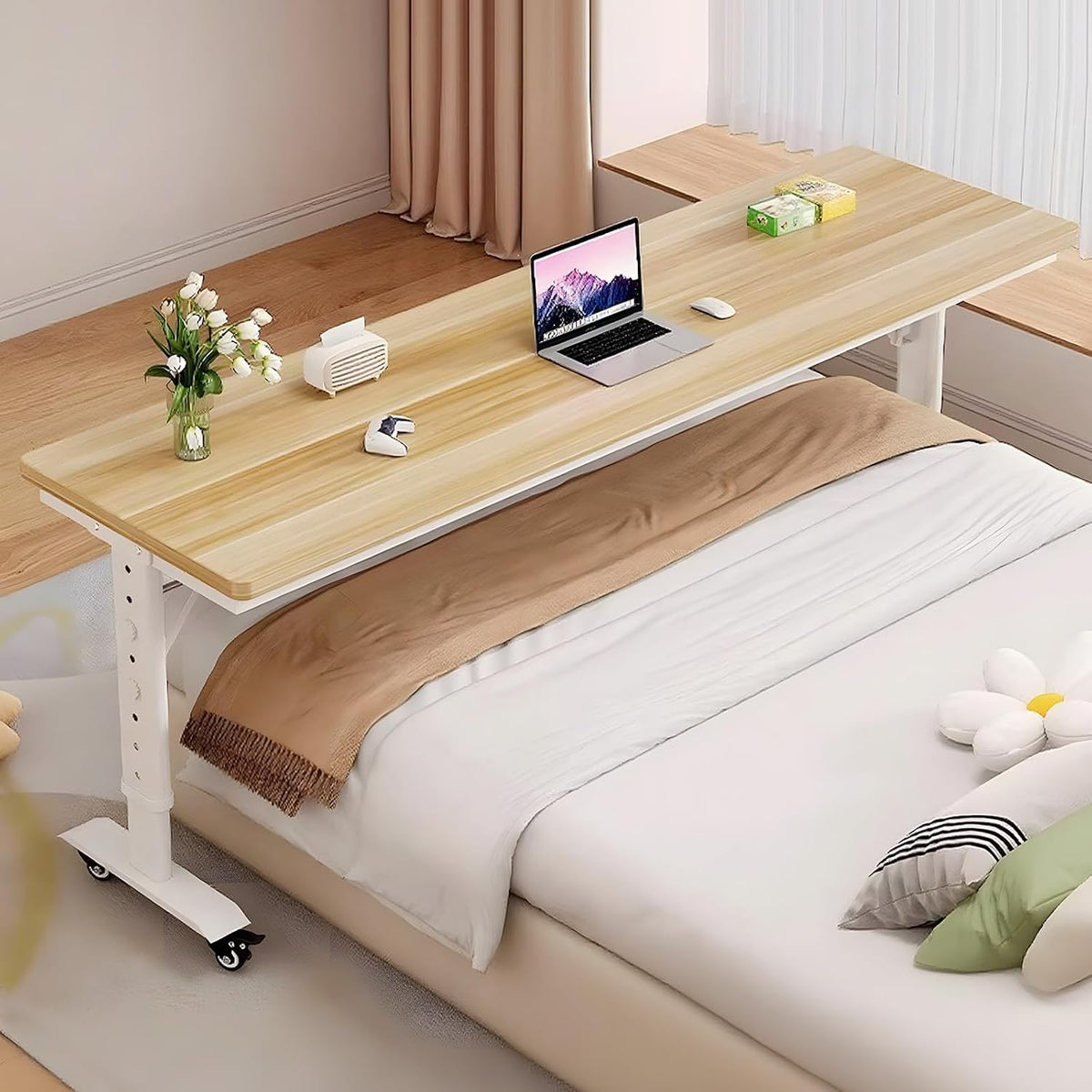 94.5" Overbed Table with Wheels for King Beds, Height Adjustable by Quvex