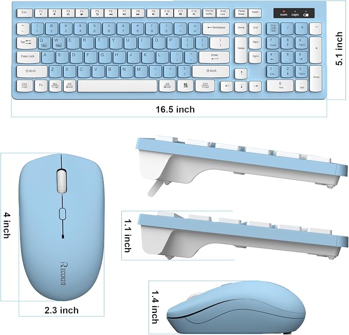 Wireless Keyboard and Mouse Combo Silent for Office and Home(Sky Blue-A) | 2.4G Full Size Silent Cordless Keyboard with Tilt Legs,3-Level DPI Quiet Mouse,for Windows/Mac OS/Desktop/Laptop/PC - Image 9