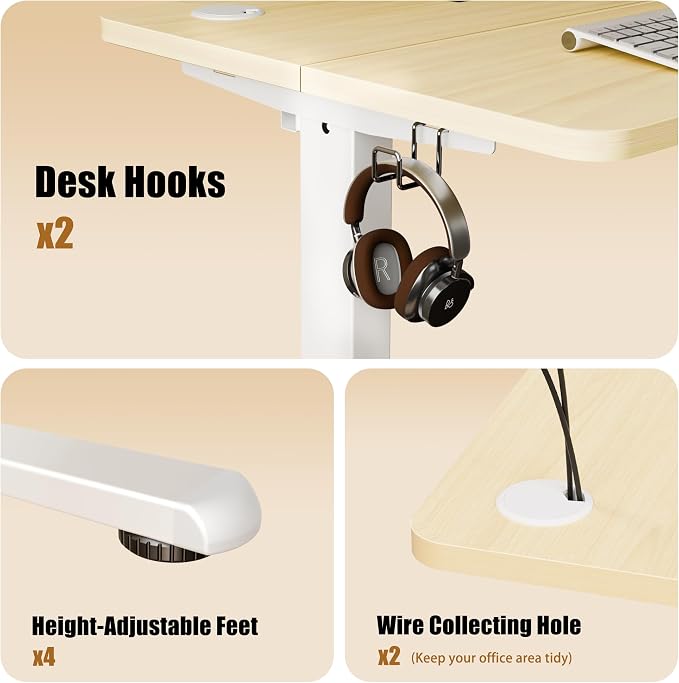 Small Standing Desk, 32"x24" Height Adjustable Sit-Stand, Home Office, Oak | Electric Adjustable Standing Desk, Sit to Stand Computer Office Desk with Splice Board, Memory Preset, Lifts 28.7''-46.5" - Image 6
