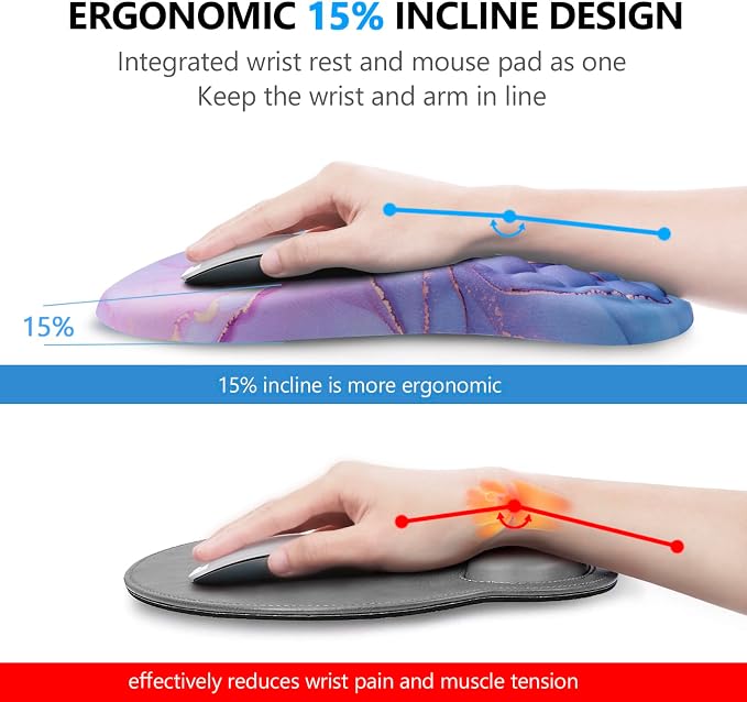 Mouse Pad Wrist Support, Laokiiy 2 in1 Keyboard Wrist Rest+ Ergonomic Mouse Pad, Non-Slip Wrist Rest for Computer Keyboard, Made Easy Typing & Relieve Wrist Pain(Blue Pink Marble) - Image 2