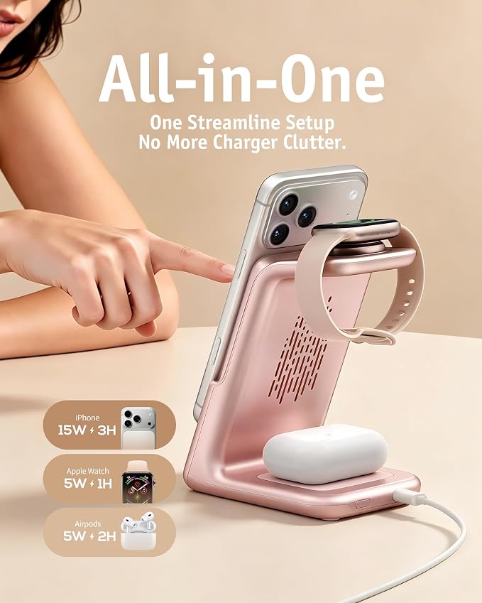 RORRY AuraDock Charging Station for Apple,5000mAh Detachable Power Bank | 3 in 1 for Magsafe Charger, 20W PD Wireless Magnetic Charging Station for iPhone, Apple Watch, AirPods - Image 2
