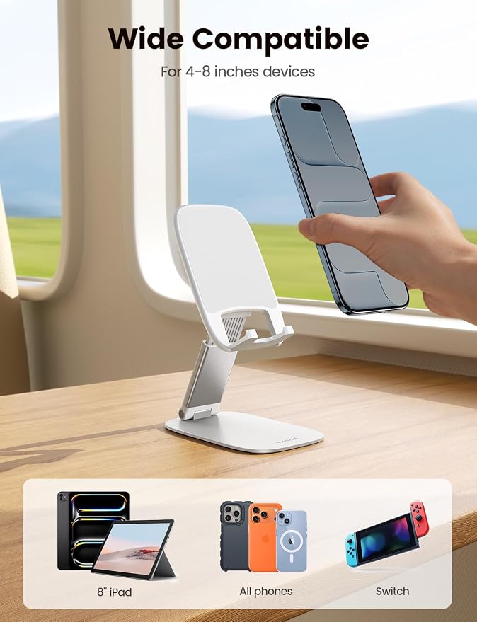 Lamicall Ultra-Thin Cell Phone Stand, Foldable Cellphone Holder for Desk | White Sturdy Desktop Cell Phone Holder for iPhone 17/16/15/14/13/12 Pro Max, Thick Case Friendly, Gifts for Men Dad Husband - Image 6