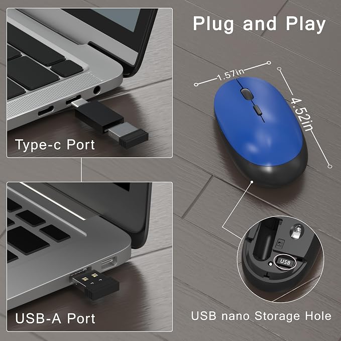 Colorful MPTOG Wireless Computer Keyboard and Mouse Combo (Black-Blue) | Retro Round Typewriter Keycaps, Power Switch, Ergonomic Design, 2.4GHz Wireless for Windows, Mac, PC - Image 5