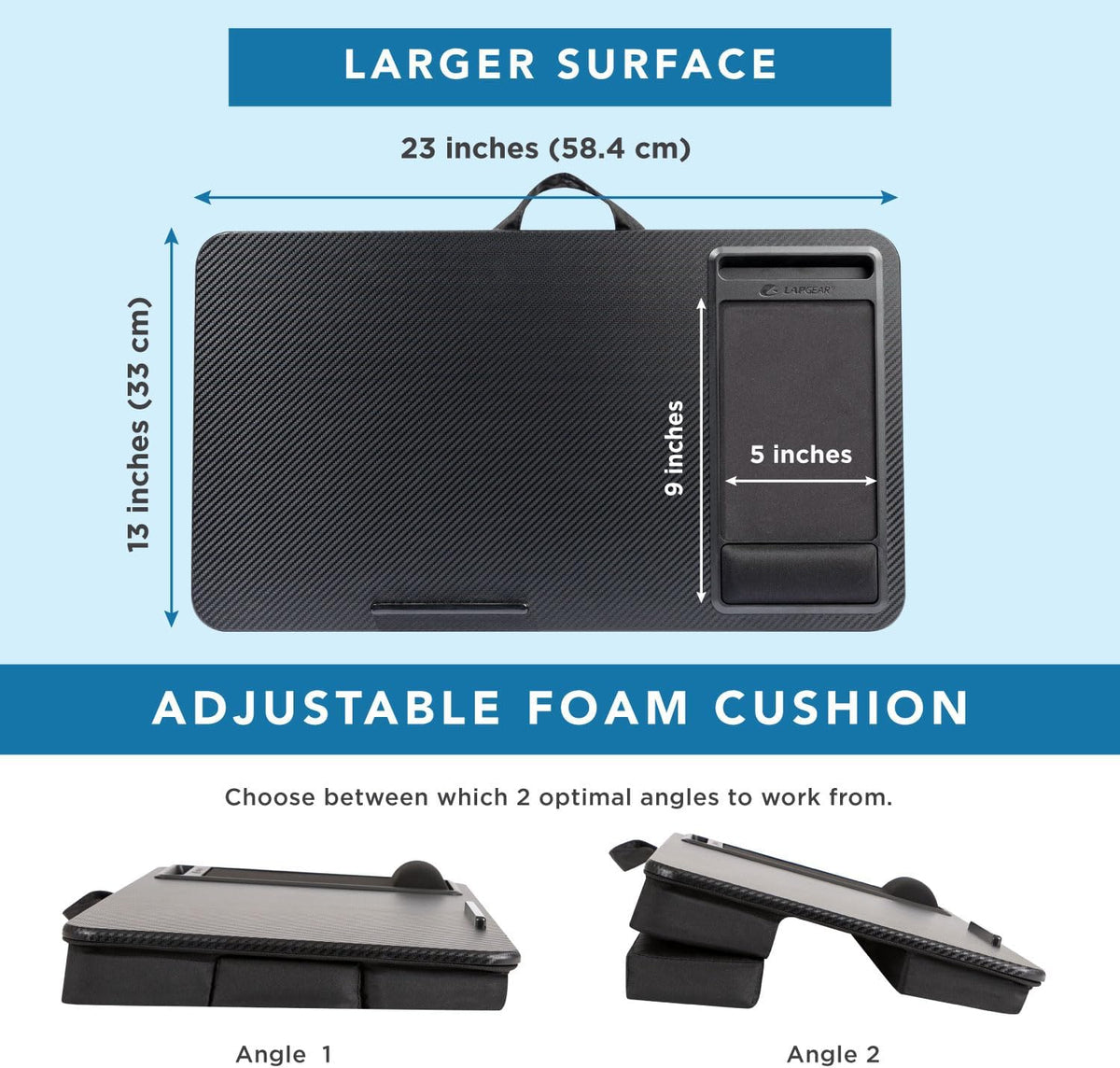 LAPGEAR Extra Large Adjustable Lap Desk – Black Carbon, Fits 17.3" Laptops - Image 5