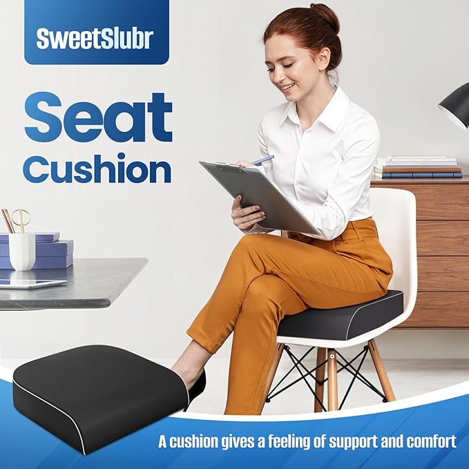 SweetSlubr Seat Cushion, Chair Pad, Memory Foam Tailbone Pain Relief | Office Chair Cushion for Tailbone Pain Relief, Non-Slip Cover, Soft Support for Office Chair, Car Seat,2X-Large/Black - Image 3