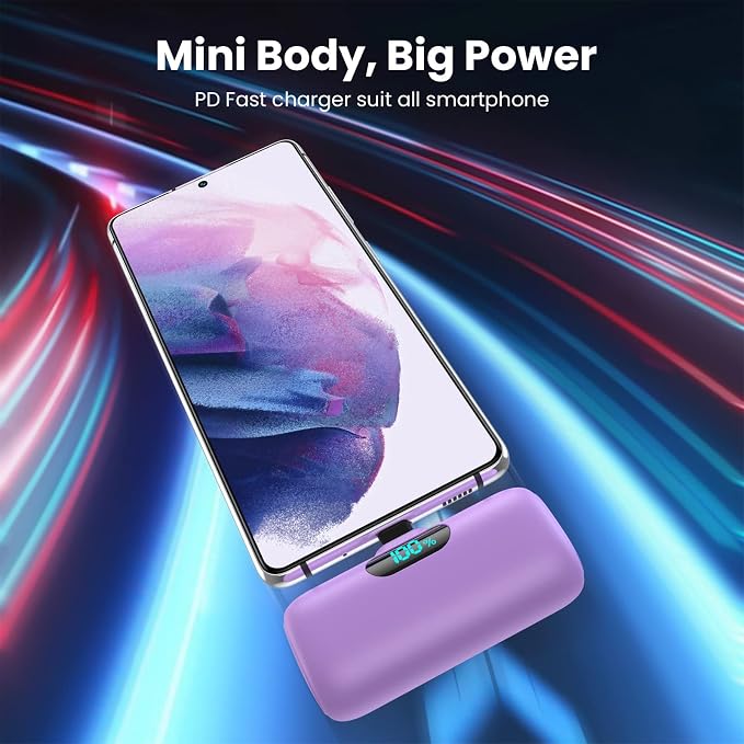 Feob Mini Portable Charger 5000mAh Power Bank,15W PD USB C Cell Phone Portable Power,LCD Display Battery Pack Compatible with iPhone 17/Air/17 Pro/17Pro Max/16/15 Android/Samsung/Moto(Type-C Only) - Image 2