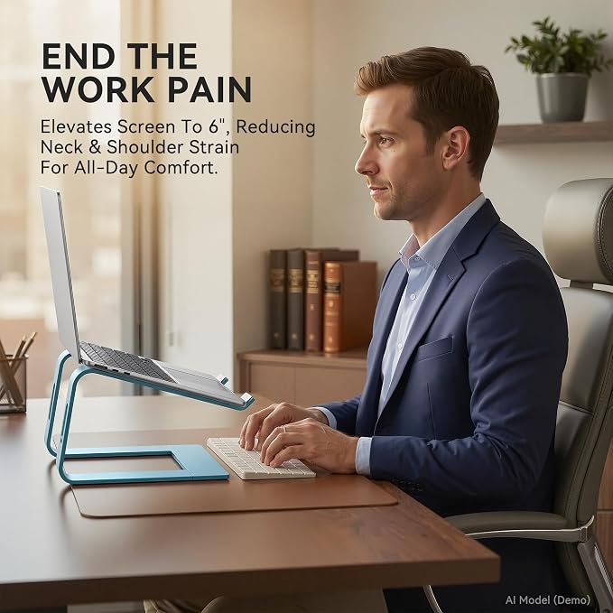SOUNDANCE Laptop Stand, Aluminum Computer Riser, Ergonomic Laptops Elevator for Desk, Metal Holder Compatible with 10 to 15.6 Inches Notebook Computer, Navy Blue - Image 3