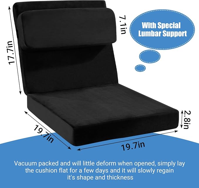 HOMBYS Recliner Seat Cushion with Lumbar Support Pillow and Adjustable Headrest, Medium Firm Foam Filling Chair Pad and Back Support, Non-Slip Design for Comfort and Pressure Reduce, Black - Image 2