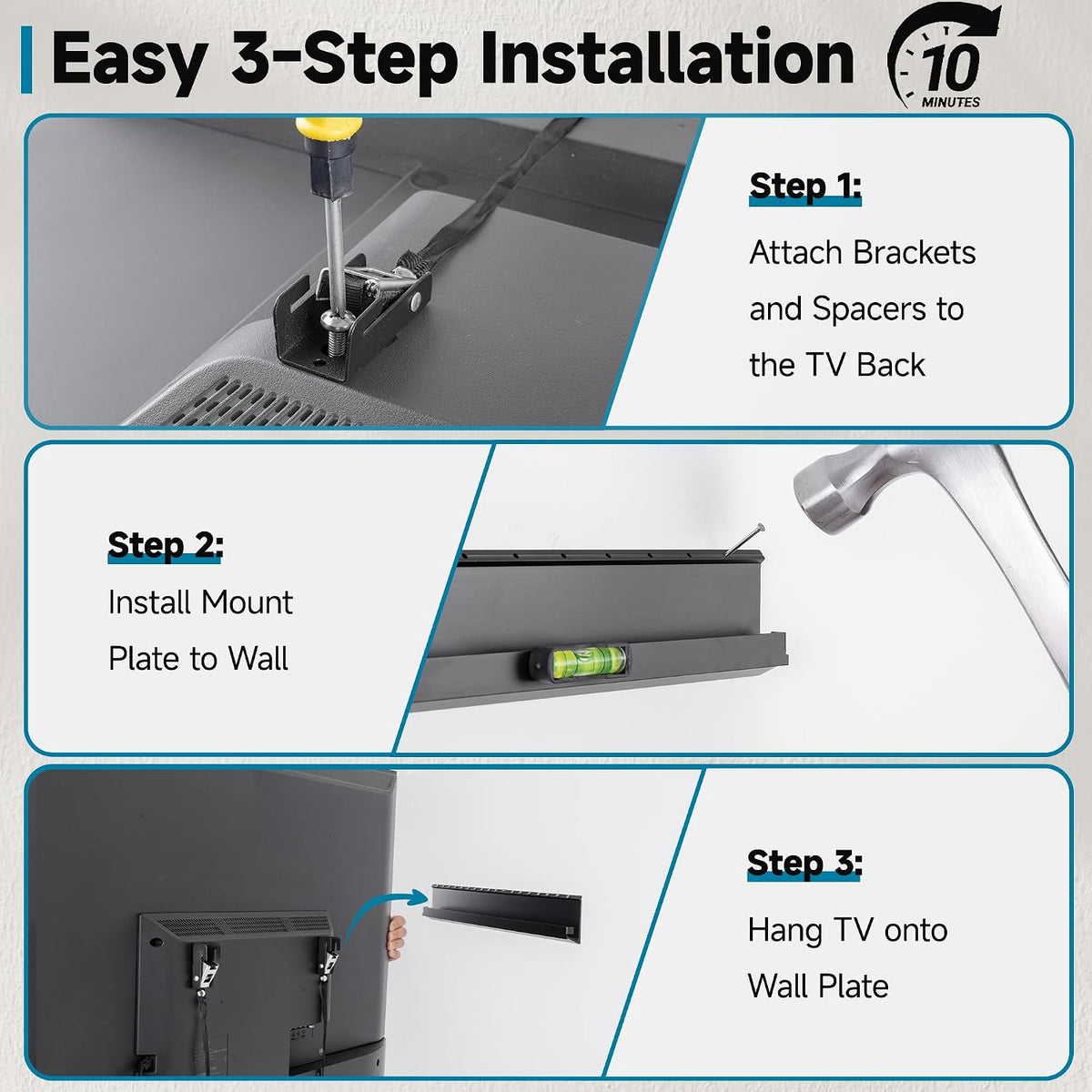 No Stud TV Wall Mount for 32-70 TVs, No Drill TV Mount up to 130 lbs - Image 7
