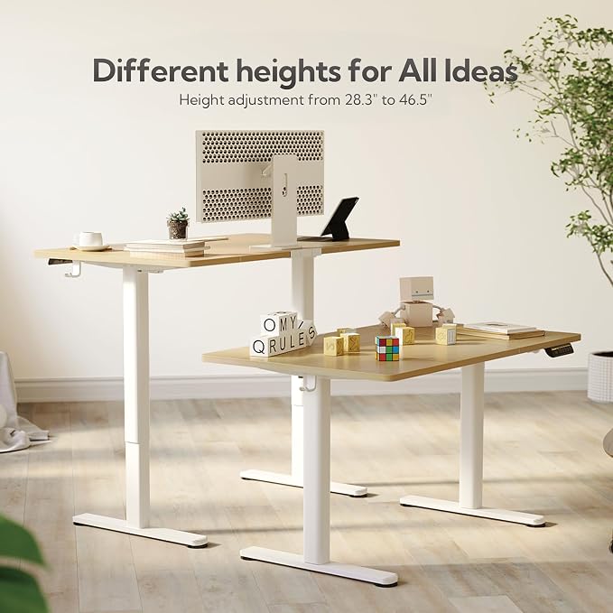 Claiks Electric Height Adjustable Standing Desk, 63x24 Inch, Nature | Smooth Height Adjustment, 3 Memory Presets, Cable Management Hub&Hook, Stable Steel Frame, 176lbs Capacity, Easy Assembly - Image 4